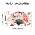 Detailed size layout of Chinese fan wall decals with pink flowers and butterflies - 35*60cm
