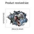 Detail view of 29x22cm 3D dinosaur wall sticker showing T-Rex breaking through wall - 22x29cm (fun-m152)