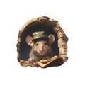 3D cartoon mouse wall sticker with a green hat peering through a hole for DIY home decor - Mouse with Documents Style (fun-s12) / 11.5*11.5cm