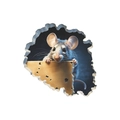 3D wall decal featuring a cute mouse with yellow cheese coming out of a wall hole - Mouse with Cheese Style (fun-s13) / 11.5*11.5cm