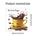 Macro view of coffee cup wall sticker with splashing liquid and But first Coffee text - 29x29cm (fun-f152)