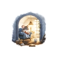 DIY mouse hole wall sticker featuring a cute mouse reading on a blue armchair - Mouse in Blue Armchair Style (fun-s14) / 11.5*11.5cm
