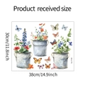 Detailed sheet showing watercolor flower bucket and butterfly window stickers with dimensions - 30*38CM/UV Static (fun-f158)