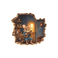 3D cartoon mouse hole wall sticker featuring a mouse in blue coat sitting on a chair - Crafting Mouse Style (fun-s16) / 11.5*11.5cm