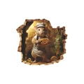 3D cartoon mouse hole wall sticker featuring a chef mouse holding cheese - Chef Mouse Style (fun-s17) / 11.5*11.5cm
