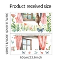 Detail layout of watercolor window cat wall decals with product size measurements - Pink Curtain Style (fun-b51)
