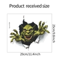 Detail van 3D groene monster toiletsticker met muurdoorbraakeffect en productafmetingen - 25*29CM (fun-m164)
