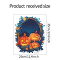 Detail view of Halloween pumpkin toilet sticker showing precise 35x29cm dimensions - Pumpkin Blue Maple Leaf (fun-m173)