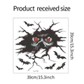 Detail showing Halloween monster eye wall sticker with black bats and size specifications - Broken Wall Monster Red Eyes Bat Style (fun-f190) / Medium