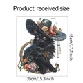 Detailweergave muursticker zwarte kat fun-f181 met afmetingen 45cm x 39cm - Zwarte Kat Met Hoed Stijl (fun-f181)