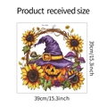 Detailansicht der 39cm Halloween Kürbis Sonnenblume Aufkleber mit Maßen und Hexenhut Design - Sonnenblume Kürbis Kranz Stil (fun-f192)