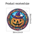 38cm round Halloween static window cling showing a pumpkin with purple wizard hat - Pumpkin Witch Hat Style (fun-f198) / 38x38cm