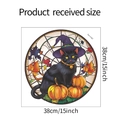 Detail showing 38cm Halloween window sticker with black cat, pumpkin and stained glass style - 38x38cm