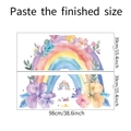 Detailed size specification for watercolor rainbow floral wall decals showing 98x39cm sheets - 39x98cm (fun-L056)