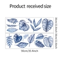 Dettaglio degli adesivi murali con foglie tropicali blu e dimensioni del prodotto - 30x90cm (fun-L014)