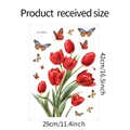 Detalle de pegatinas de tulipanes rojos y mariposas para ventana, 42x29cm - Tulipán Rojo Mariposa (fun-W015)