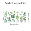 Detail showing hand-painted green potted plants wall sticker and 39x20cm product size - 20x39cm (fun-W016)