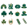 12 stuks St. Patrick's Day klaver hangers van legering voor DIY-sieradenset - Glitter Volledige Decoratie Set