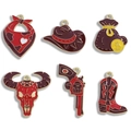 6pcs Western cowboy alloy charms set with red bandana hat and boots for jewelry making - 6-Piece Full Set (1 Each of 6 Styles) / Red
