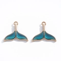 Deep blue enamel whale tail pendants with gold-plated alloy frames for DIY jewelry - 17x20mm / Gold (KC Gold)