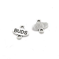 Vintage οβάλ μενταγιόν από ψευδάργυρο με χάραξη BUDS και διπλούς συνδέσμους - Ασημί Αντίκ BUDS