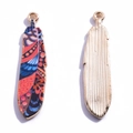Enamel feather charm pendant with colorful patterns and golden textured reverse side - Multicolor Bohemian Pattern (Style 2)