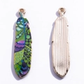 Colorful patterned alloy feather pendant with golden striped back for DIY jewelry - Abstract Colorful Polka Dots (Style 5)