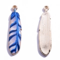 Blue and white enamel feather pendant with gold alloy backing for DIY jewelry making - Blue and White Stripes (Style 6)