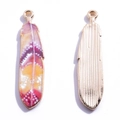 Pink and orange gradient feather pendant with white dots and gold metal back - Pink Orange Gradient Dots (Style 8)