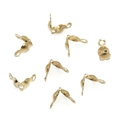 Macro detail of golden clamshell bead tips for DIY handmade jewelry necklace making - Kc Gold [200 Pieces/pack]