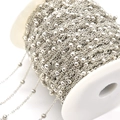 Silver 4mm metal bead chain on a spool for DIY jewelry and tassel craft materials - 245SF/3.5cm Interval / White Gold