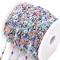 Colorful evil eye chain on a spool for DIY jewelry making and necklace crafts - 5mm Eye / Multicolor Eye Silver Chain