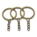 Flat bronze split key rings with connector chain links for DIY keychain accessory projects - 30mm OD + 4-Link Chain / 4.7g / Antique Bronze