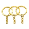 Polished golden metal keyrings with link chains for DIY keychain making accessories - 30mm OD + 4-Link Chain / 4.7g / Imitation Gold