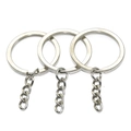 Three pieces of polished silver metal keychains with flat rings and four-link chains - 30mm OD + 4-Link Chain / 4.7g / White K/Silver