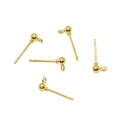 Close-up of five golden ball stud earring posts with side loops for DIY jewelry making - Imitation Gold