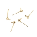 Detailed view of five polished gold-plated ball stud earrings with loops for DIY jewelry - 3mm Round Head/0.2g / KC Gold