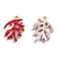 Pendentif corail rouge en alliage doré avec finition émail pour la création de bijoux - 21*15mm/0.92g / KC Or & Rouge