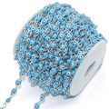 Detail of blue evil eye bead chain roll for DIY jewelry making and necklace supplies - Sky Blue Eye Silver Chain