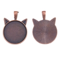 Detailed front and back views of a vintage bronze cat ear bezel pendant setting - Antique Red Copper