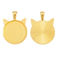 Detail showing front and back of golden cat ear pendant tray for DIY jewelry making - Gold