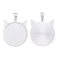 Detailed front and back views of silver cat-ear alloy pendant tray for DIY jewelry - Bright Silver