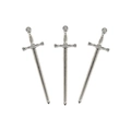 Macro shot of three vintage alloy miniature swords with detailed medieval engravings - Vintage Broadsword (Style 4) / 85x24mm / Antique Silver