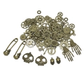 Steampunk bronze accessory set with gears, skulls, and skeletal hand charms for DIY jewelry - Antique Bronze Assorted / 140g Pack (Approx. 92 Pieces) / Antique Bronze