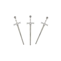 Detailed close-up of three silver alloy sword charms featuring ornate cross engravings - Cross Crest Longsword (Style 7) / 91x25mm / Antique Silver