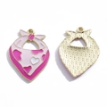 Pink and lilac enamel heart scarf pendant with golden bow for DIY jewelry making - Heart Scarf (A8-043) / Pink