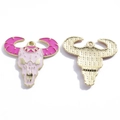 Pink enamel bull skull pendant charm in gold alloy for DIY jewelry necklace making - Bull Skull (A8-044) / Pink