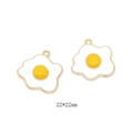 Poached egg shaped alloy enamel pendant in white and yellow gold finish 22x22mm - Classic Fried Egg Style (A2-293)