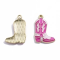 Pink western cowboy boot enamel charm with golden alloy finish for DIY jewelry - Cowboy Boot (A8-046) / Pink