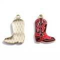 Western cowboy boot pendant in red enamel with golden alloy finish for DIY jewelry - Cowboy Boot (A8-046) / Red